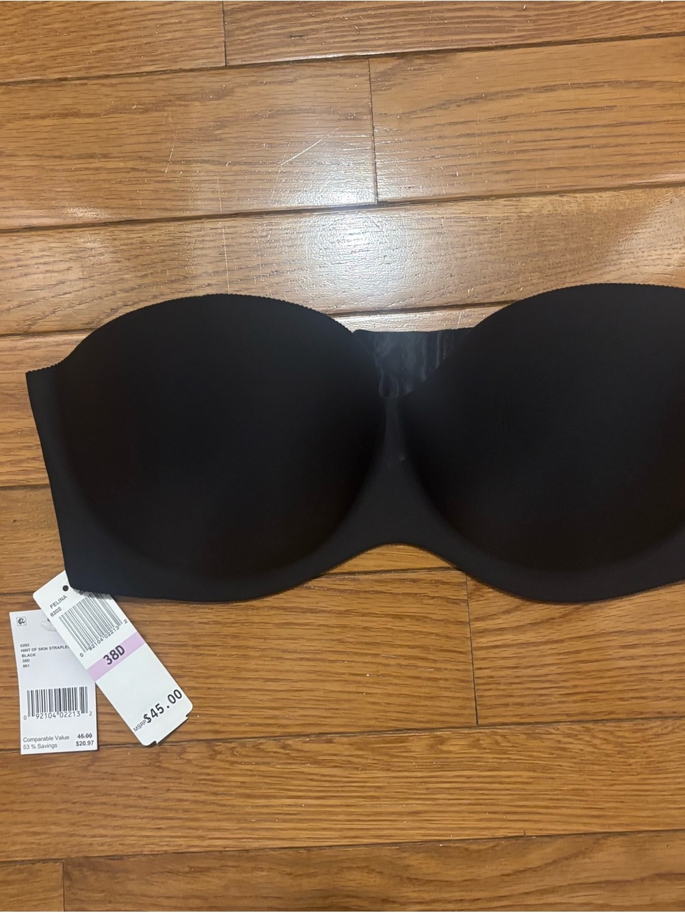Felina Black Strapless Smooth Molded Bandeau Bra